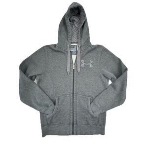 Under Armour Gray Hoodie Mens Medium Full Zip Logo Sweatshirt STORM Loose